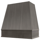 Stained Gray Wood Range Hood With Tapered Strapped Front and Block Trim - 30", 36", 42", 48", 54" and 60" Widths Available Stained Gray Wood Range Hood With Tapered Strapped Front and Block Trim - 30", 36", 42", 48", 54" and 60" Widths Available
