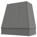 Grey Wood Range Hood With Tapered Strapped Front and Block Trim - 30", 36", 42", 48", 54" and 60" Widths Available Grey Wood Range Hood With Tapered Strapped Front and Block Trim - 30", 36", 42", 48", 54" and 60" Widths Available