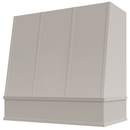 Light Grey Wood Range Hood With Angled Strapped Front and Block Trim - 30", 36", 42", 48", 54" and 60" Widths Available Light Grey Wood Range Hood With Angled Strapped Front and Block Trim - 30", 36", 42", 48", 54" and 60" Widths Available