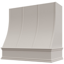 Light Grey Wood Range Hood With Sloped Strapped Front and Decorative Trim - 30", 36", 42", 48", 54" and 60" Widths Available Light Grey Wood Range Hood With Sloped Strapped Front and Decorative Trim - 30", 36", 42", 48", 54" and 60" Widths Available