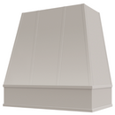 Light Grey Wood Range Hood With Tapered Strapped Front and Block Trim - 30", 36", 42", 48", 54" and 60" Widths Available Light Grey Wood Range Hood With Tapered Strapped Front and Block Trim - 30", 36", 42", 48", 54" and 60" Widths Available