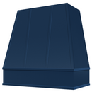 Navy Blue Wood Range Hood With Tapered Strapped Front and Block Trim - 30", 36", 42", 48", 54" and 60" Widths Available Navy Blue Wood Range Hood With Tapered Strapped Front and Block Trim - 30", 36", 42", 48", 54" and 60" Widths Available
