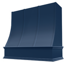 Navy Blue Wood Range Hood With Sloped Strapped Front and Decorative Trim - 30", 36", 42", 48", 54" and 60" Widths Available Navy Blue Wood Range Hood With Sloped Strapped Front and Decorative Trim - 30", 36", 42", 48", 54" and 60" Widths Available