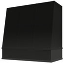 Black Wood Range Hood With Angled Strapped Front and Block Trim - 30", 36", 42", 48", 54" and 60" Widths Available Black Wood Range Hood With Angled Strapped Front and Block Trim - 30", 36", 42", 48", 54" and 60" Widths Available