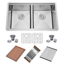 Zeek 32x19 Inch Undermount / Drop-In Double Bowl Workstation Kitchen Sink Stainless Steel 50/50 Bowl With Accessories ZH-LD50 Zeek 32x19 Inch Undermount / Drop-In Double Bowl Workstation Kitchen Sink Stainless Steel 50/50 Bowl With Accessories ZH-LD50