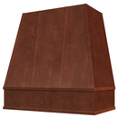 Chocolate Wood Range Hood With Tapered Strapped Front and Block Trim - 30", 36", 42", 48", 54" and 60" Widths Available Chocolate Wood Range Hood With Tapered Strapped Front and Block Trim - 30", 36", 42", 48", 54" and 60" Widths Available