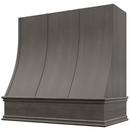 Stained Gray Wood Range Hood With Sloped Strapped Front and Decorative Trim - 30", 36", 42", 48", 54" and 60" Widths Available Stained Gray Wood Range Hood With Sloped Strapped Front and Decorative Trim - 30", 36", 42", 48", 54" and 60" Widths Available