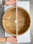 Valencia Travertine Vessel Bathroom Sink Honed Inside and Sand-Blasted Outside (D)16" (H)6" Valencia Travertine Vessel Bathroom Sink Honed Inside and Sand-Blasted Outside (D)16" (H)6"
