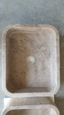 Valencia Travertine Rectangular Vessel Sink Honed Inside and Sand-Blasted Outside (W)16" (L)20" (H)6" Valencia Travertine Rectangular Vessel Sink Honed Inside and Sand-Blasted Outside (W)16" (L)20" (H)6"