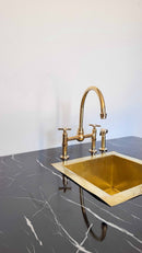 Unlacquered Brass Kitchen Faucet -  Dual Handle Center Ball Bridge Sink Faucet Unlacquered Brass Kitchen Faucet -  Dual Handle Center Ball Bridge Sink Faucet