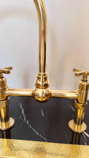 Unlacquered Brass Kitchen Faucet -  Dual Handle Center Ball Bridge Sink Faucet Unlacquered Brass Kitchen Faucet -  Dual Handle Center Ball Bridge Sink Faucet