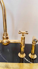 Unlacquered Brass Kitchen Faucet -  Dual Handle Center Ball Bridge Sink Faucet Unlacquered Brass Kitchen Faucet -  Dual Handle Center Ball Bridge Sink Faucet