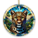 African Leopard Expedition Stained Glass Style Ceramic Ornament, Safari Animals Christmas Gift and Decor African Leopard Expedition Stained Glass Style Ceramic Ornament, Safari Animals Christmas Gift and Decor