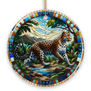 African Leopard Expedition Stained Glass Style Ceramic Ornament, Safari Animals Christmas Gift and Decor African Leopard Expedition Stained Glass Style Ceramic Ornament, Safari Animals Christmas Gift and Decor