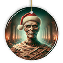 Ancient Mummy with Santa Hat Ornament, Enigmatic Holiday Gift for Horror Enthusiasts Ancient Mummy with Santa Hat Ornament, Enigmatic Holiday Gift for Horror Enthusiasts