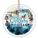 Artistic Great Lakes Michigan State Ornament, Ceramic Landscapes and Travel Souvenir and Gift Artistic Great Lakes Michigan State Ornament, Ceramic Landscapes and Travel Souvenir and Gift