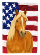 Chestnut Haflinger Horse with Flaxen Mane American House Flag Chestnut Haflinger Horse with Flaxen Mane American House Flag