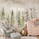 Woodland Deer and Forest Wallpaper - Peel and Stick Kids Wall Mural Woodland Deer and Forest Wallpaper - Peel and Stick Kids Wall Mural