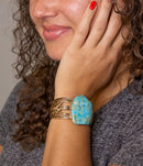 Abstract Blue Turquoise Golden Statement Cuff Abstract Blue Turquoise Golden Statement Cuff