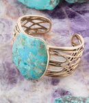 Abstract Blue Turquoise Golden Statement Cuff Abstract Blue Turquoise Golden Statement Cuff