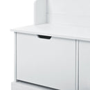 All in One Hall Tree with 3 Top Shelves and 2 Flip Shoe Storage Drawers, Wood Hallway Organizer with Storage Bench and Metal Hanging Hooks, White All in One Hall Tree with 3 Top Shelves and 2 Flip Shoe Storage Drawers, Wood Hallway Organizer with Storage Bench and Metal Hanging Hooks, White