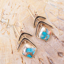 Arrows Blue Turquoise and Spiny Oyster Matrix Golden Drop Earrings Arrows Blue Turquoise and Spiny Oyster Matrix Golden Drop Earrings