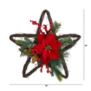 16β Holiday Christmas Poinsettia Star Twig Wreath 16β Holiday Christmas Poinsettia Star Twig Wreath