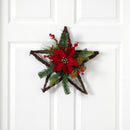 16β Holiday Christmas Poinsettia Star Twig Wreath 16β Holiday Christmas Poinsettia Star Twig Wreath