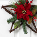 16β Holiday Christmas Poinsettia Star Twig Wreath 16β Holiday Christmas Poinsettia Star Twig Wreath