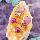 Athena Pink Spiny Oyster Matrix Golden Clip Earrings Athena Pink Spiny Oyster Matrix Golden Clip Earrings