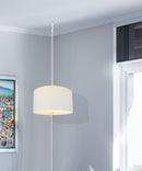 16"W 2 Light Swag Plug-In Pendant  White Linen Drum with Diffuser White Cord 16"W 2 Light Swag Plug-In Pendant  White Linen Drum with Diffuser White Cord