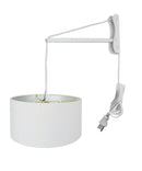 16"W 2 Light MAST Plug-In Wall Mount Pendant  White Linen Drum with Diffuser White Cord/Arm 16"W 2 Light MAST Plug-In Wall Mount Pendant  White Linen Drum with Diffuser White Cord/Arm