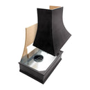 Black Range Hood With Curved Front, Silver Strapping and Block Trim - 30", 36", 42", 48", 54" and 60" Widths Available Black Range Hood With Curved Front, Silver Strapping and Block Trim - 30", 36", 42", 48", 54" and 60" Widths Available