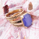 Blue Agate Stackable Golden Three Set Ring Blue Agate Stackable Golden Three Set Ring