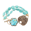 Blue Turquoise Flower Golden Toggle Bracelet Blue Turquoise Flower Golden Toggle Bracelet