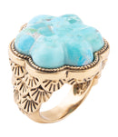 Blue Turquoise Flower Golden Ring Blue Turquoise Flower Golden Ring