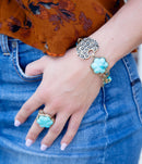 Blue Turquoise Flower Golden Ring Blue Turquoise Flower Golden Ring
