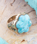 Blue Turquoise Flower Golden Ring Blue Turquoise Flower Golden Ring