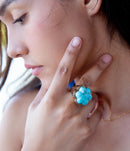 Blue Turquoise Flower Golden Ring Blue Turquoise Flower Golden Ring