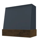 Navy Blue Wood Range Hood With Angled Front and Walnut Band - 30", 36", 42", 48", 54" and 60" Widths Available Navy Blue Wood Range Hood With Angled Front and Walnut Band - 30", 36", 42", 48", 54" and 60" Widths Available