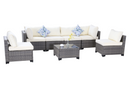 All-Weather 7-Piece Gray PE Wicker Patio Conversation Set with Beige Cushions and coffee table All-Weather 7-Piece Gray PE Wicker Patio Conversation Set with Beige Cushions and coffee table