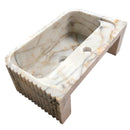Calacatta Gold Marble Wall-mount Bathroom Vanity Sink Fluted (W)18" (L)36" (H)7" back view Calacatta Gold Marble Wall-mount Bathroom Vanity Sink Fluted (W)18" (L)36" (H)7" back view