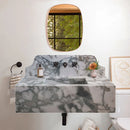 Calacatta Verde Marble Rectangular Wall-mount Bathroom Sink with 10" Backsplash (W)16" (L)34" (H)12" Calacatta Verde Marble Rectangular Wall-mount Bathroom Sink with 10" Backsplash (W)16" (L)34" (H)12"