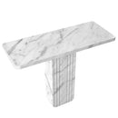 Carrara White Marble Designer Console Polished (W)15" (L)40" (H)32" corner view Carrara White Marble Designer Console Polished (W)15" (L)40" (H)32" corner view