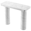 Carrara White Marble Designer Round Legs Console Polished (W)15" (L)40" (H)32" angle view Carrara White Marble Designer Round Legs Console Polished (W)15" (L)40" (H)32" angle view