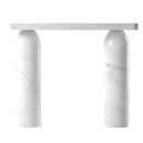Carrara White Marble Designer Round Legs Console Polished (W)15" (L)40" (H)32" front view Carrara White Marble Designer Round Legs Console Polished (W)15" (L)40" (H)32" front view