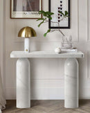 Carrara White Marble Designer Round Legs Console Polished (W)15" (L)40" (H)32" decorative items on top wide view Carrara White Marble Designer Round Legs Console Polished (W)15" (L)40" (H)32" decorative items on top wide view