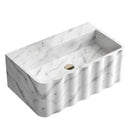 Carrara White Marble Wall-mount Bathroom Sink Fluted Front (W)16" (L)28" (H)10" honed angle view Carrara White Marble Wall-mount Bathroom Sink Fluted Front (W)16" (L)28" (H)10" honed angle view