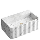 Carrara White Marble Wall-mount Bathroom Sink Fluted Front (W)16" (L)28" (H)10" honed angle view Carrara White Marble Wall-mount Bathroom Sink Fluted Front (W)16" (L)28" (H)10" honed angle view