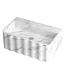 Carrara White Marble Wall-mount Bathroom Sink Fluted Front (W)16" (L)28" (H)10" honed angle view Carrara White Marble Wall-mount Bathroom Sink Fluted Front (W)16" (L)28" (H)10" honed angle view